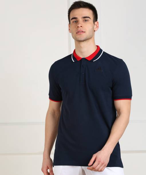 Men Solid Polo Neck Blue T-Shirt Price in India