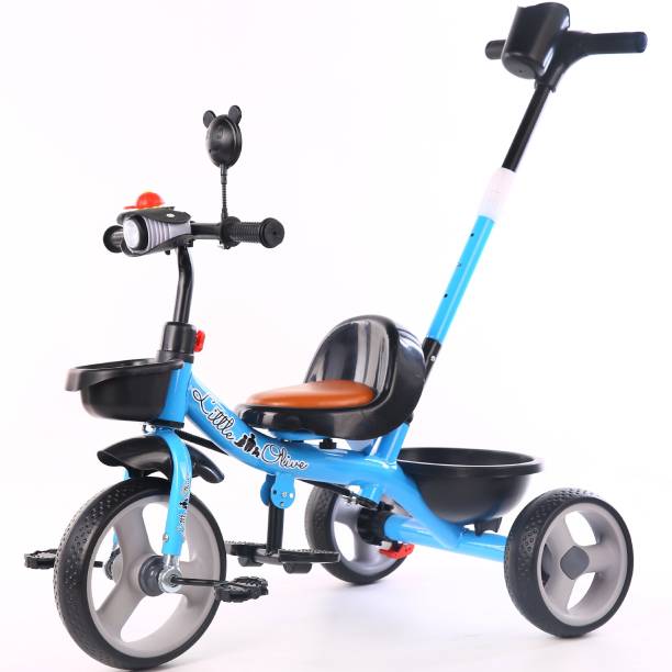 Little Olive with parental handle break wheels foot rest and leather seat Little Toes Grand Blue Tricycle