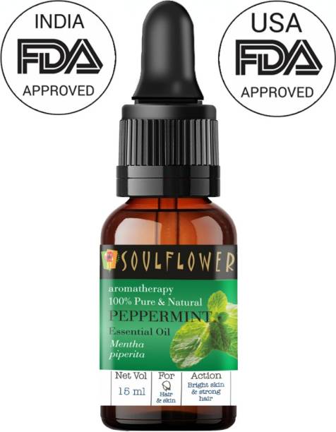 Soulflower Peppermint Essential Oil 15ml, 100% Premium & Pure, Natural & Undiluted, For Organic Steam Inhaler,, Steam Inhaler, Cough, Cold, Cough, Cold, Relaxing, Rapid Hair Growth - Camphor Family Premium Oil (Pudhina)