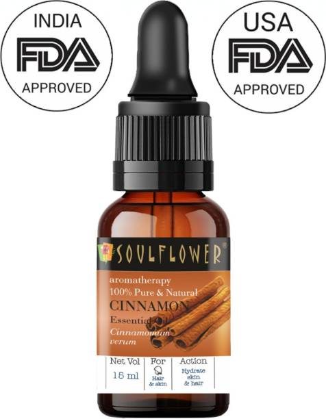 Soulflower Cinnamon Essential Oil 15ml, 100% Premium & Pure, Natural & Undiluted, For Steam Inhaler, Lightens Scars, Blemishes, Anti Dandruff, Hair Growth