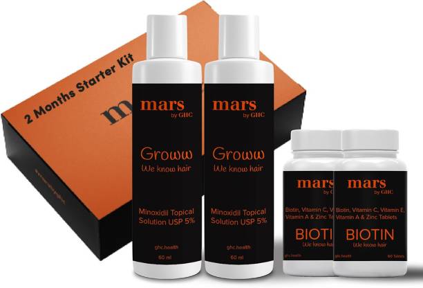 mars by GHC Anti Hairfall Complete Starter Pack [2months Kit] | Hair Growth Serum(120ml) & Biotin (120 capsules)