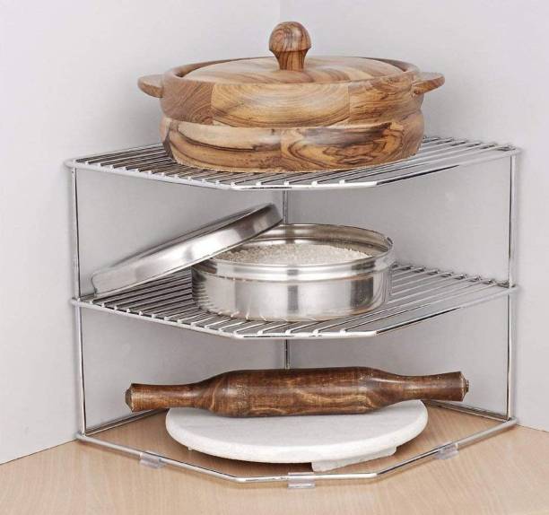 PEXMON Stainless Steel Multipurpose Kitchen Corner Shelf Rack Stand/Chakla Belan Storage (30 * 30 * 22 cm) (Set of 1) Utensil Kitchen Rack