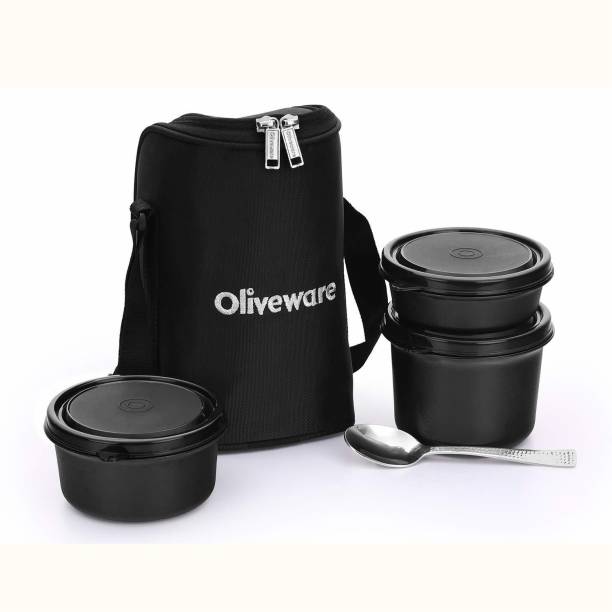 Oliveware Boss Lunch Box | Steel Range | Microwave Safe & Leak Proof | 3 Air-Tight Containers with Bag | Keep Food Hot | School, College & Office Use 3 Containers Lunch Box
