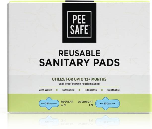 Pee Safe Reusable Sanitary Pads | 5N ( 3 Regular Pads + 1 Overnight Pad + 1 Leak Proof Pouch) Sanitary Pad