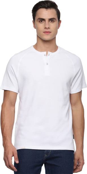 LOUIS PHILIPPE Solid Men Henley Neck White T-Shirt