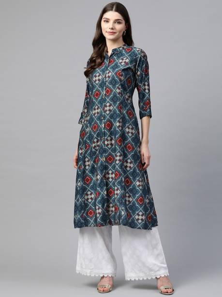 Women Printed Viscose Rayon A-line Kurta Price in India