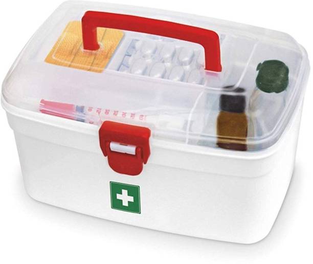MYYNTI First Aid Kit Box Lockable Medicine Storage Box Family Emergency Kit Cabinet Organizer with Detachable Tray & Handle Portable for Home Camping Travel Hiking First Aid Kit