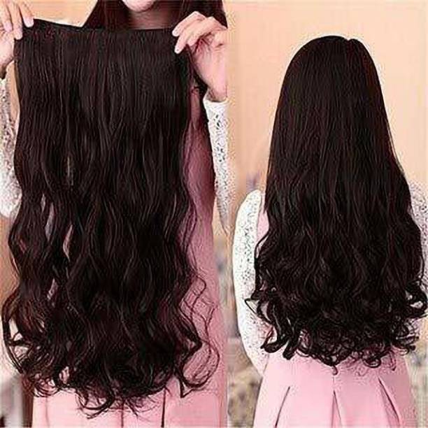 Hymaa Stylish 5 Clip Dark Brown Bridal Synthetic Curly  Extension, Hair Extension