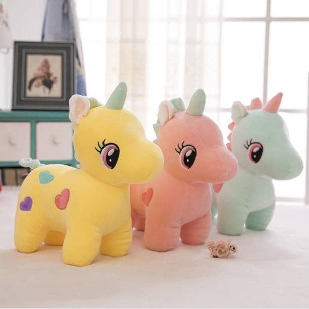 DESTINO K J F COMBO 3 UNICORN YELLOW PINK BLUE SOFT TOYS GIFT FOR YOU CHILD. HOME DECORESN .  - 24 cm