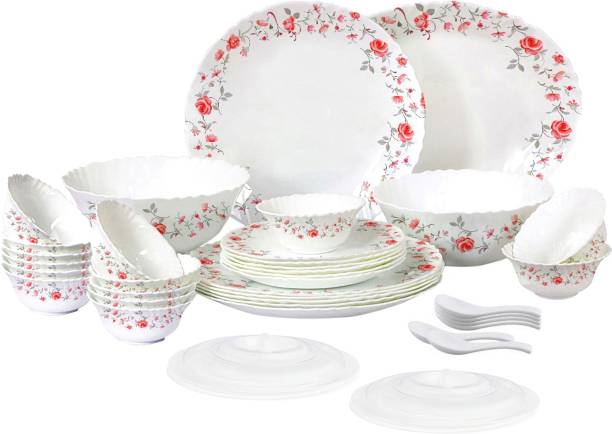 cello Pack of 33 Opalware Imperial Red Rose Fantasy 33 Pcs Dinner Set