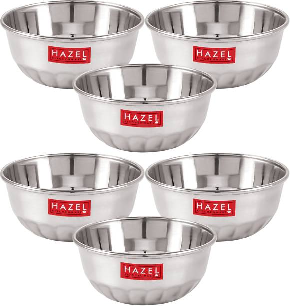 HAZEL Stainless Steel Serving Bowl Wati Dessert Vati Katori, Set of 6, 300 ML Each, Silver Stainless Steel Serving Bowl