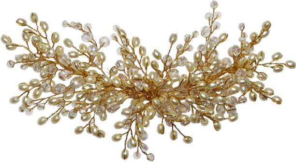 VAGHBHATT Flower Gold Crystal Bride Wedding Hair Comb Hair Accessories with Pearl Bridal Side Combs Headpiece for Women Hair Clip