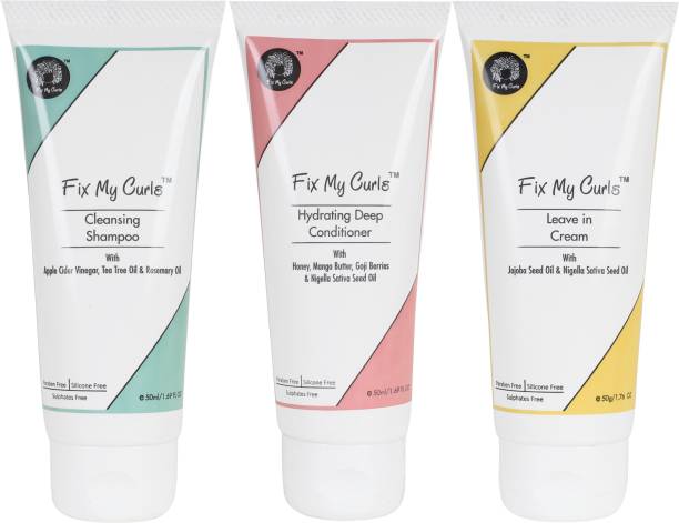Fix My Curls Travel Kit of Cleansing Shampoo with Hydrating Deep Conditioner and Leave In Cream for Curly and Wavy Hair Hair Lotion