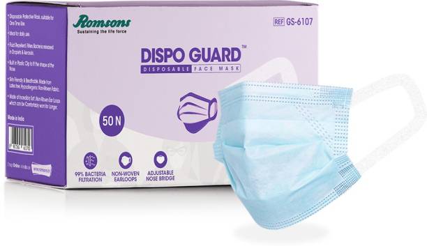 Romsons Dispo Guard 3 Ply Mask With Softest Ear Loops Surgical Mask With Melt Blown Fabric Layer