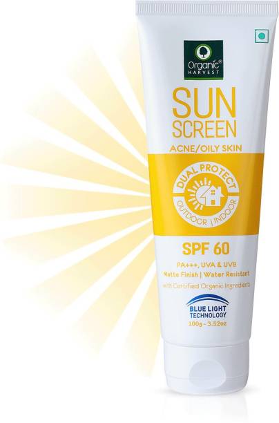 Organic Harvest Sunscreen SPF 60 with Blue Light Technology, Protects From Harmful UVA & UVB Rays, PA+++, Hydrates & Nourished Skin, For Oily Skin, 100% Organic, Sulphate & Paraben Free - SPF SPF 60 OILY PA+++