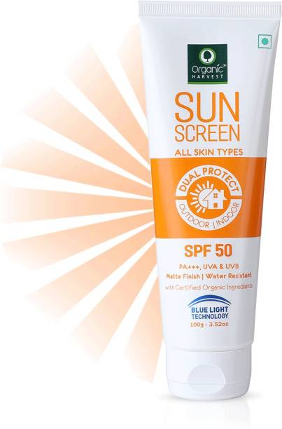 Organic Harvest Sunscreen SPF 50 with Blue Light Technology, Protects From Harmful UVA & UVB Rays, PA+++, Hydrates & Nourished Skin, For All Skin Type, 100% Organic, Sulphate & Paraben Free - SPF SPF 50 PA+++