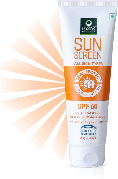 Organic Harvest Sunscreen SPF 60 with Blue Light Technology, Protects From Harmful UVA & UVB Rays, PA+++, Hydrates & Nourished Skin, For All Skin Type, 100% Organic, Sulphate & Paraben Free - SPF SPF60 PA+++
