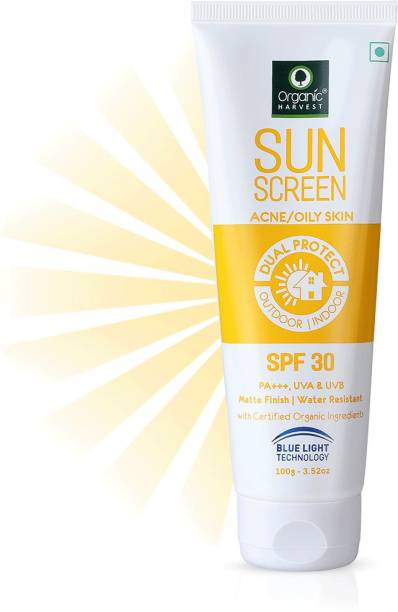 Organic Harvest Sunscreen SPF 30 with Blue Light Technology, Protects From Harmful UVA & UVB Rays, PA+++, Hydrates & Nourished Skin, For Oily Skin, 100% Organic, Sulphate & Paraben Free - SPF SPF 30 OILY PA+++