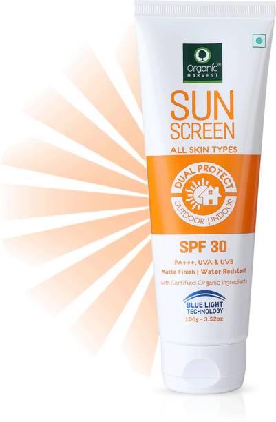 Organic Harvest Sunscreen SPF 30 with Blue Light Technology, Protects From Harmful UVA & UVB Rays, PA+++, Hydrates & Nourished Skin, For All Skin Type, 100% Organic, Sulphate & Paraben Free - SPF SPF 30 PA+++