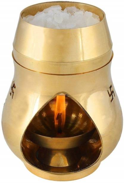 FOBHIYA Vastu/Feng Shui Brass Aroma Incense Burner Camphor Lamp, Kapoor Lamp/Magic Lamp/Oil Burner/Oil Diffuser with Spring Diya for Purification (14 x 8 cm, Golden) Brass Table Diya