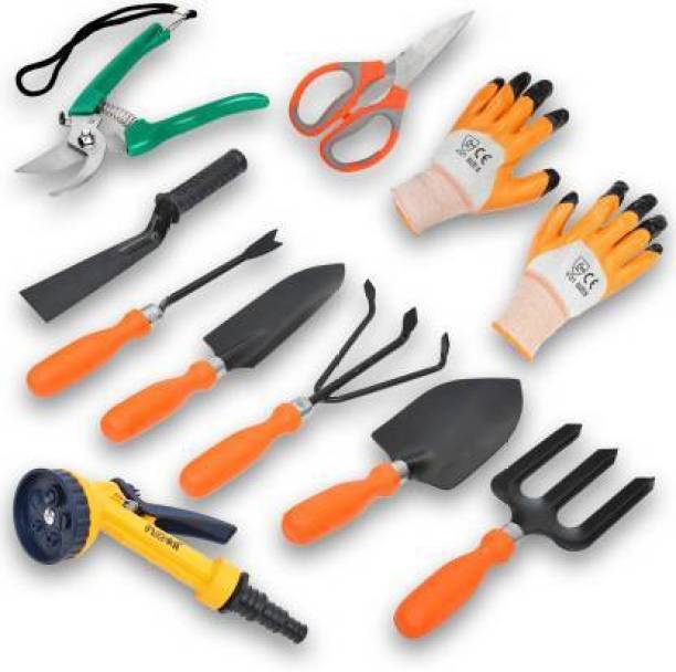 JetFire 10 Pcs Gardening Tools Set for Home,Quality Gardening Work Kit of Cultivator, Hand Rack, Weeder, Trowel, Pruner Garden Tool Kit