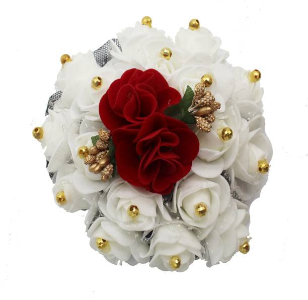 Shining Angel Designer Rose Mulit-Flower Bridal Wedding Hair Extension Juda Accessories ( RED, WHITE , GOLD ) Bun