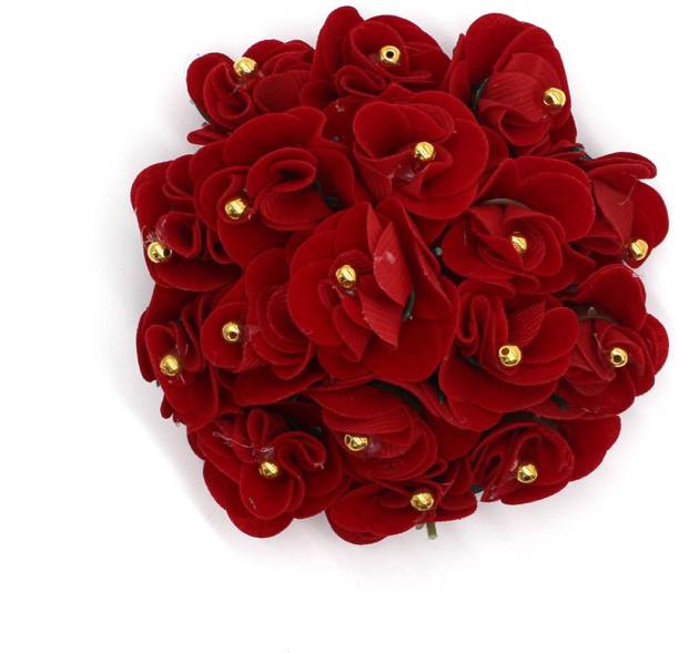 Shining Angel Designer Rose Mulit-Flower Bridal Wedding Hair Extension Juda Accessories ( RED , GOLD ) Bun
