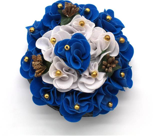 Shining Angel Designer Rose Mulit-Flower Bridal Wedding Hair Extension Juda Accessories ( BLUE , WHITE ) Bun