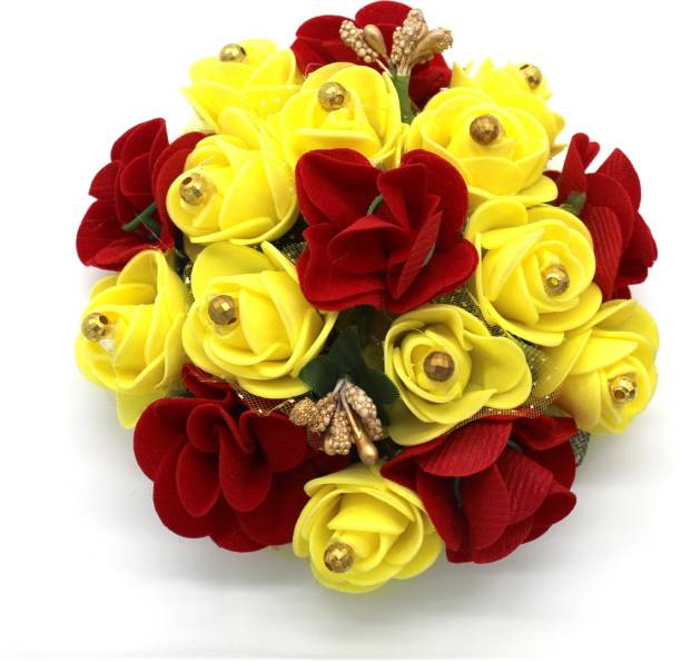 Shining Angel Designer Rose Mulit-Flower Bridal Wedding Hair Extension Juda Accessories ( RED , GOLD , YELLOW ) Bun