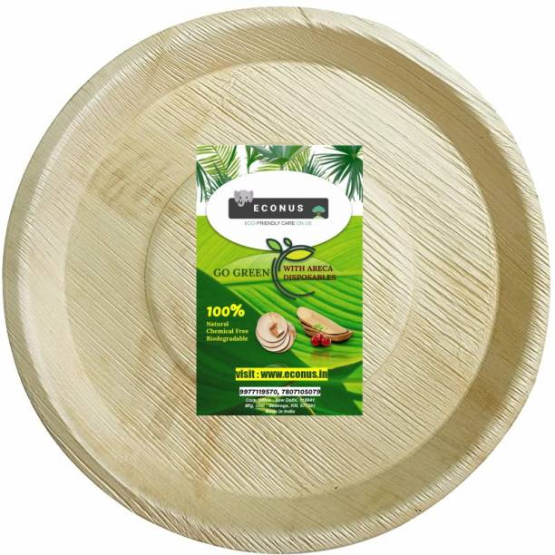 ECONUS Areca Leaf 12 INCH Round plate (Pack of 25) Areca Palm Leaf Plate for Party and Function Biodegradable and Ecofriendly Dinner Plate