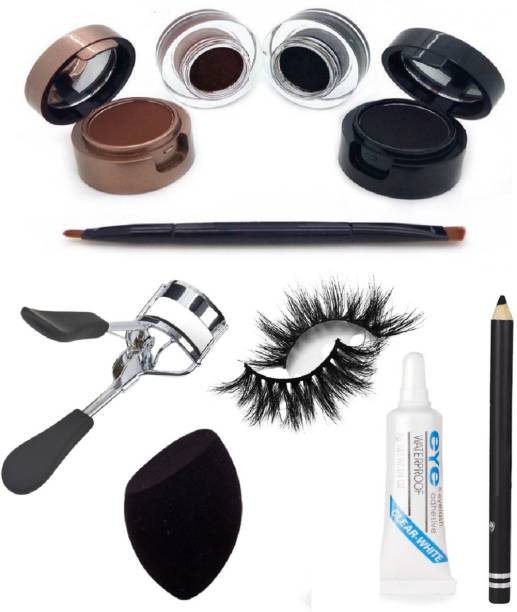 CIVAKI Cosmetic Combo Pack Of Smudge Proof m-A-c Kajal And Eyebrow Powder Soft makeup Applicator m-E-n-O-w Puff Black Eyebrow l-A-k-M-e Pencil, Deep false h-U-d-A Eyelashes With Eyelash Curler, Eyelash Glue [Combo Kit Of 6 Makeup Set]
