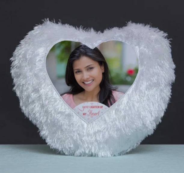 TheWhoop Personalized Heart shape LED Fur PHOTO Cushion Printed For Birthday, Anniversary, Festival Gift Foam Solid Cushion Pack of 1