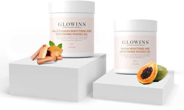 GLOWINS 1 Haldichandan Face Massage Gel and 1 Papaya Face Gel with Vitamin C & E for Rich Exfoliation, Nourish, Natural Radiant, Rid of Dry and Flakly Dead Skin Cell-Set of 2