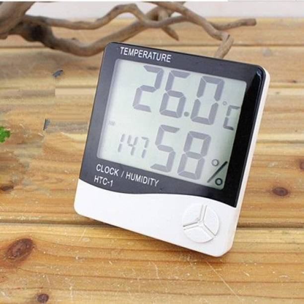 FreshDcart Measurement Room Temperature Device Meter Humidity Monitor Incubator with Rest Stand and Accurate Indoor LCD Thermometer Display & Wall Mount Clock alarm clock All-in-One Digital Moisture Measurer