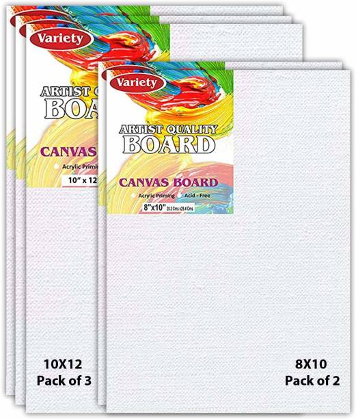 variety 8 X 10 & 10 X 12 Inch Size, A4 Canvas Boards for Painting, Different Size Combo Pack Cotton Medium Grain Board Canvas (Set of 5)