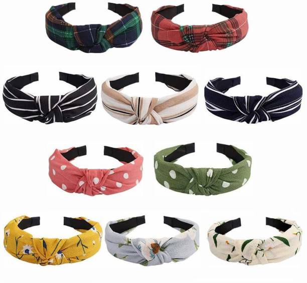 CartKing Korean Style Solid Shimmer Fabric Knot Plastic Hairband Headband for Girls and Woman pack of 10 Hair Band (Multicolor) Hair Band
