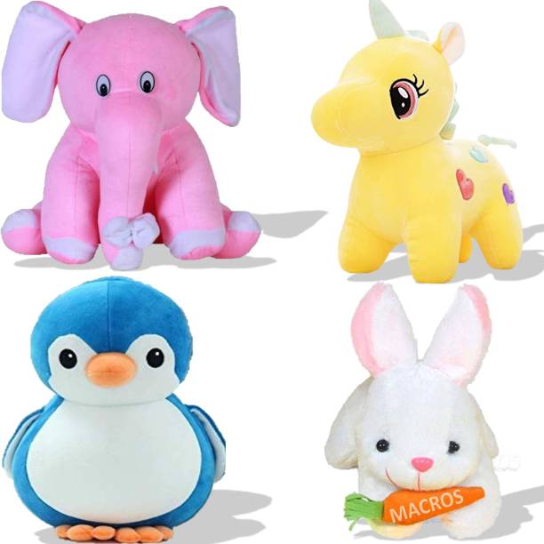 Macros Rabbit, Elephant, Unicorn, Penguin Plush Combo for Kids, Gift & Decoration (Teddy Bear)  - 25 cm