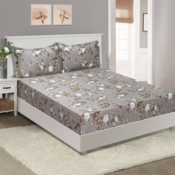 SWAYAM 210 TC Cotton Double Floral Fitted (Elastic) Bedsheet