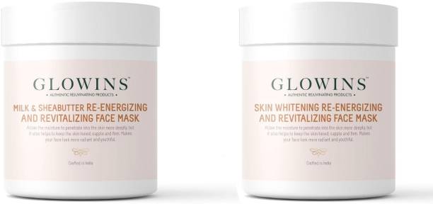 GLOWINS 1 Milk Sheabutter Mask/Pack and 1 Skin Whitening Face Mask/Pack with Vitamin C & E for Rich Exfoliation, Nourish, Natural Radiant, Rid of Dry and Flakly Dead Skin Cell-Set of 2