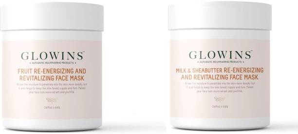 GLOWINS 1 Fruit Face Mask/Pack and 1 Milk & Sheabutter Face Mask/Pack with Vitamin C & E for Rich Exfoliation, Nourish, Natural Radiant, Rid of Dry and Flakly Dead Skin Cell-Set of 2