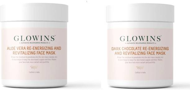 GLOWINS 1 Aloe Vera Face Mask/Pack and 1 Dark Chocolate Face Mask/Pack with Vitamin C & E for Rich Exfoliation, Nourish, Natural Radiant, Rid of Dry and Flakly Dead Skin Cell-Set of 2