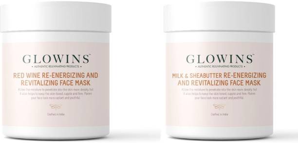 GLOWINS 1 Redwine Face Mask/Pack and 1 Milk Sheabutter Face Mask/Pack with Vitamin C & E for Rich Exfoliation, Nourish,Rid of Dry and Flakly Dead Skin Cell-Set of 2