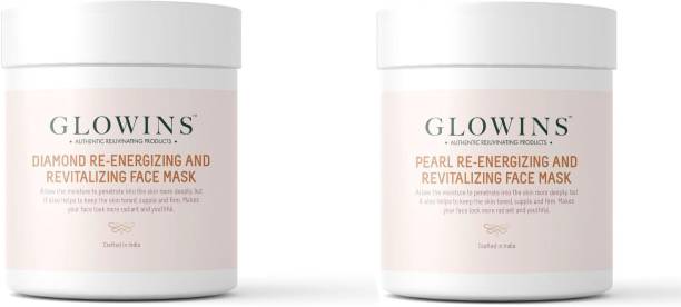 GLOWINS 1 Diamond Face Mask/Pack and 1 Pearl Face Mask/Pack with Vitamin C & E for Rich Exfoliation, Nourish, Natural Radiant, Rid of Dry and Flakly Dead Skin Cell-Set of 2