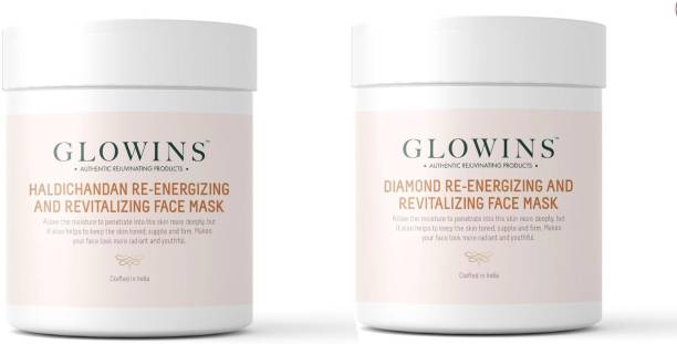 GLOWINS 1 Haldichandan Face Mask/Pack and 1 Diamond Face Mask/Pack with Vitamin C & E for Rich Exfoliation, Nourish, Natural Radiant, Rid of Dry and Flakly Dead Skin Cell-Set of 2