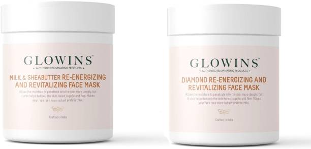GLOWINS 1 Milk Sheabutter Face Mask/Pack and 1 Diamond Face Mask/Pack with Vitamin C & E for Rich Exfoliation, Nourish, Natural Radiant, Rid of Dry and Flakly Dead Skin Cell-Set of 2
