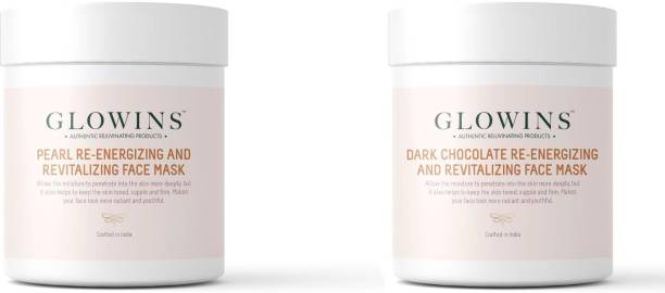GLOWINS 1 Pearl Face Mask/Pack and 1 Dark Chocolate Face Mask/Pack with Vitamin C & E for Rich Exfoliation, Nourish, Natural Radiant, Rid of Dry and Flakly Dead Skin Cell-Set of 2