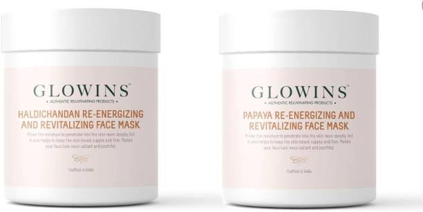 GLOWINS 1 Haldichandan Face Mask/Pack and 1 Papaya Face Mask/Pack with Vitamin C & E for Rich Exfoliation, Nourish, Natural Radiant, Rid of Dry and Flakly Dead Skin Cell-Set of 2
