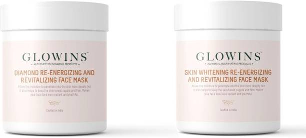 GLOWINS 1 Diamond Face Mask/Pack and 1 Skin Whitening Face Mask/Pack with Vitamin C & E for Rich Exfoliation, Nourish, Natural Radiant, Rid of Dry and Flakly Dead Skin Cell-Set of 2