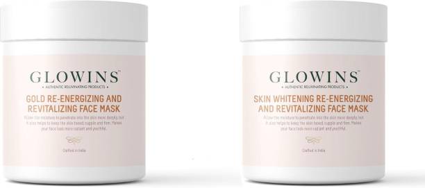GLOWINS 1 Gold Face Mask/Pack and 1 Skin Whitening Face Mask/Pack with Vitamin C & E for Rich Exfoliation, Nourish, Natural Radiant, Rid of Dry and Flakly Dead Skin Cell-Set of 2