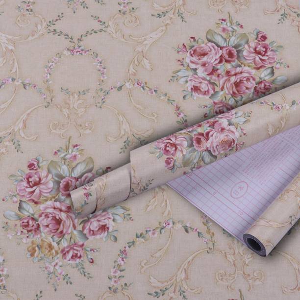 WolTop Wall Stickers Wallpaper European Dense Peony Roses Cream Bedroom Artistic Pattern Self Adhesive Large PVC Wallpaper